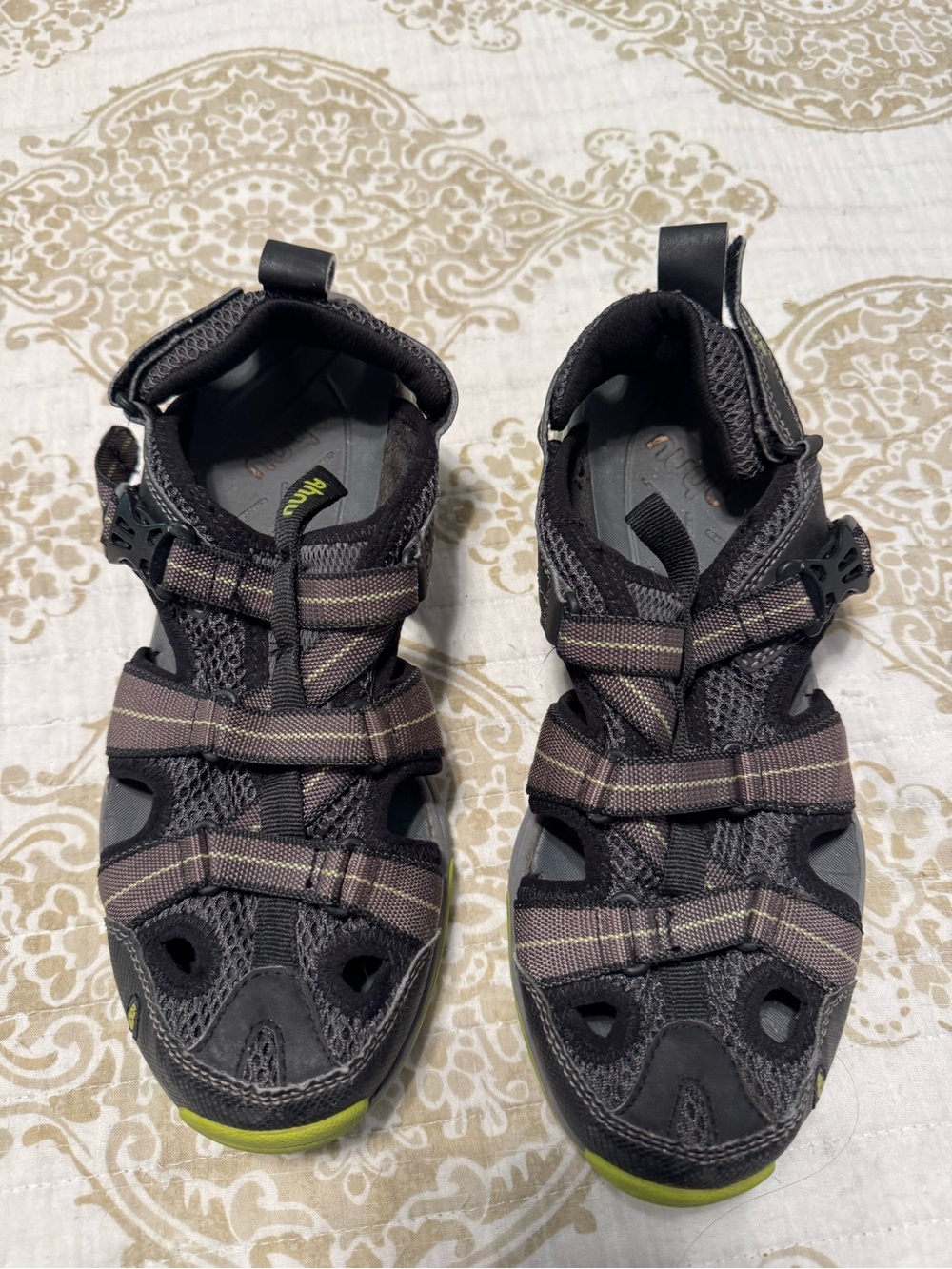 Ahnu Black and Brown Women’s Shoes with Lime Accent